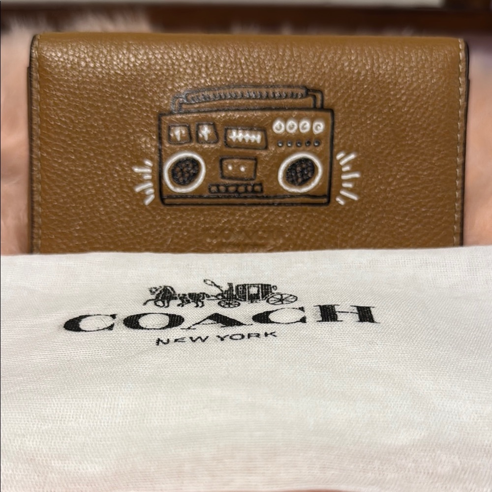 Coach x Keith Haring Brown Leather Wallet with Boombox Design